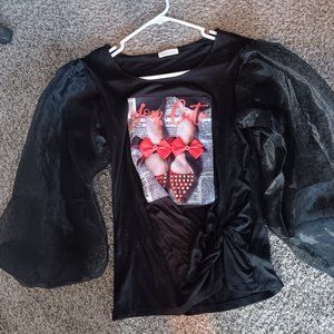 Black "You are Cute" T with see through sleeves